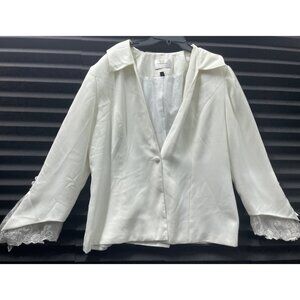 TERRAMINA Blazer Top Woman White One Button Size 20 Lace Embroidered Sleeves